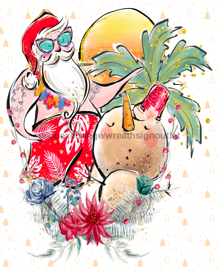 Wreath Sign, Beach Christmas, Christmas Sign, 8"x10" Metal Sign, DECOE-969, Sign For Wreath, DecoExchange - DecoExchange