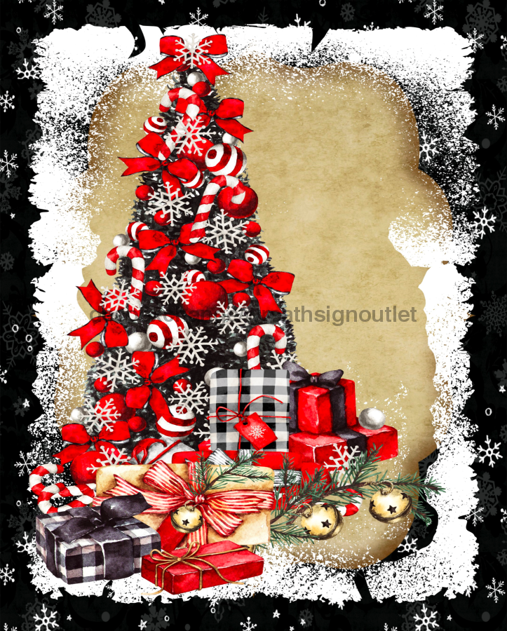 Wreath Sign, Black and Red Christmas Tree Sign, Christmas Sign, 8x10"Metal Sign DECOE-353, Sign For Wreath, DecoExchange - DecoExchange