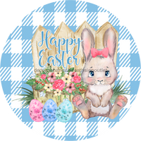 Thumbnail for Wreath Sign, Blue Easter Sign, Plaid Bunny, 18