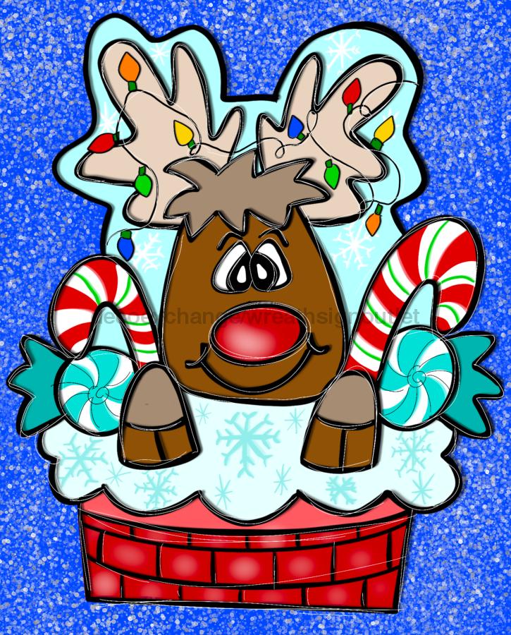 Wreath Sign, Blue Reindeer Sign, Whimsical Christmas, 8x10",  Metal Sign, TH-012, Sign For Wreath, DecoExchange - DecoExchange