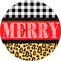 Thumbnail for Wreath Sign, Buffalo Check Leopard, Merry Christmas Sign, 18