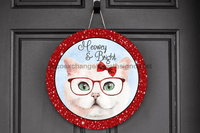 Thumbnail for Wreath Sign, Cat Christmas Sign, Meowy Christmas, DECOE-2024, Sign For Wreath 12 round, metal sign, christmas