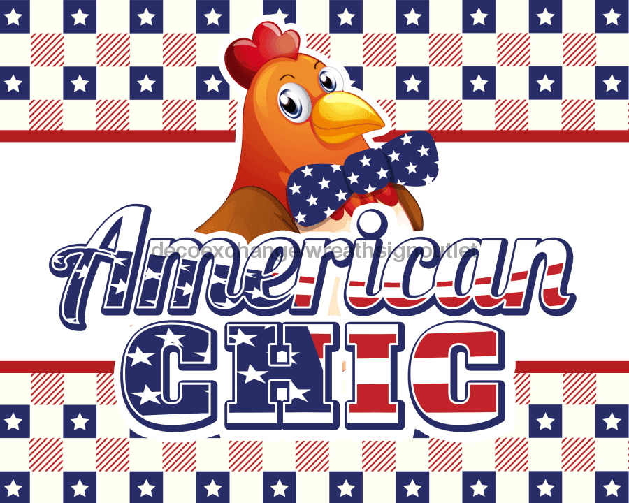 Wreath Sign, Chicken Patriotic Sign, 8x10" Metal Sign, DECOE-490, DecoExchange, Sign For Wreath - DecoExchange