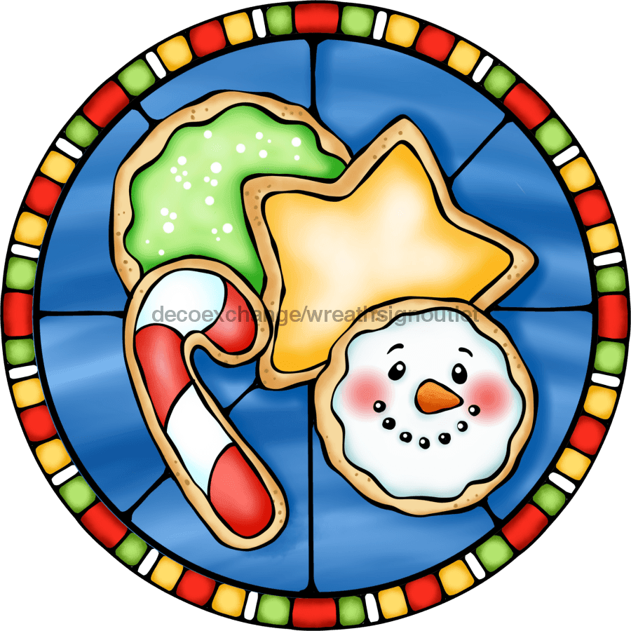 Wreath Sign, Christmas Cookies Sign, Christmas Sign, Stained Glass, DECOE-1106, Sign For Wreath 8 round, metal sign, christmas