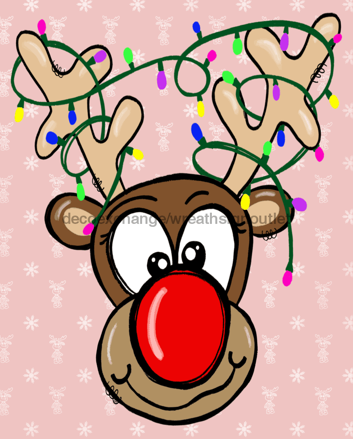 Wreath Sign, Christmas Lights Reindeer Sign, Christmas Sign, 8x10"Metal Sign DECOE-684, Sign For Wreath, DecoExchange - DecoExchange