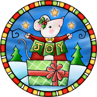 Thumbnail for Wreath Sign, Christmas Mouse Sign, Christmas Sign, Stained Glass, DECOE-1104, Sign For Wreath, DecoExchange - DecoExchange