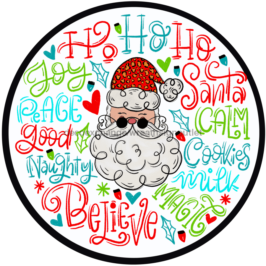 Wreath Sign, Christmas Sign, Santa Typography, 18" Wood Round,  Sign, DECOE-346, DecoExchange, Sign For Wreath