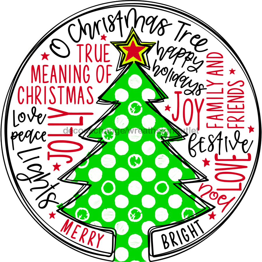 Wreath Sign, Christmas Tree, Christmas Sign, 10" Round, Metal Sign, DECOE-564, DecoExchange, Sign For Wreath - DecoExchange