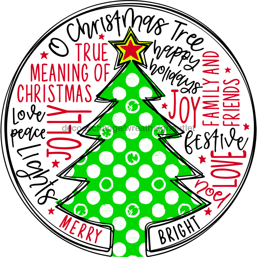 Wreath Sign, Christmas Tree, Christmas Sign, 12" Round, Metal Sign, DECOE-564, DecoExchange, Sign For Wreath - DecoExchange