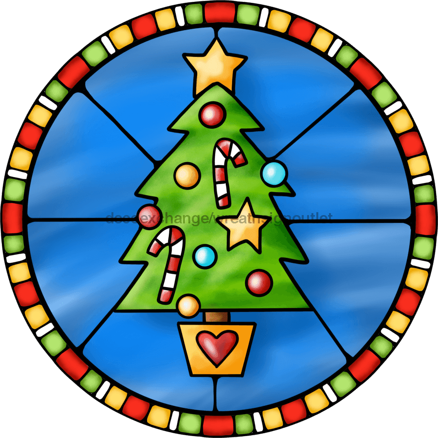 Wreath Sign, Christmas Tree Sign, Christmas Sign, Stained Glass, DECOE-1105, Sign For Wreath 8 round, metal sign, christmas
