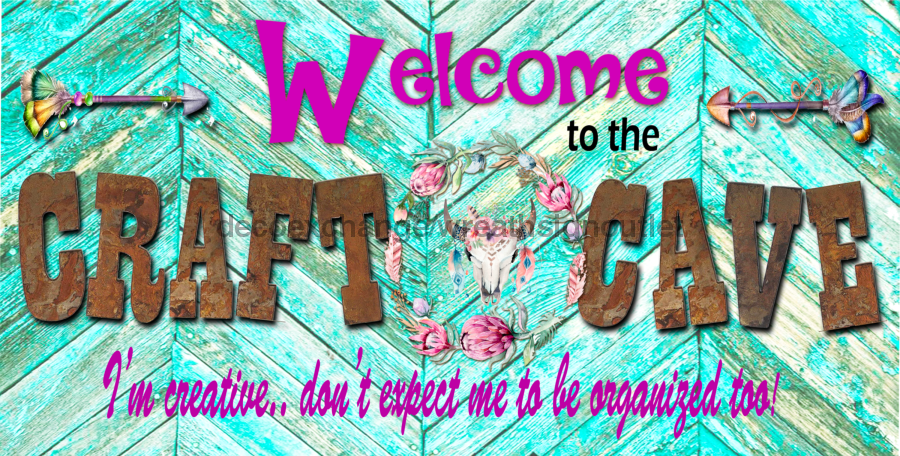 Wreath Sign, Craft Cave Sign, Welcome Sign, 6x12" Metal Sign DECOE-871, Sign For Wreath, DecoExchange - DecoExchange