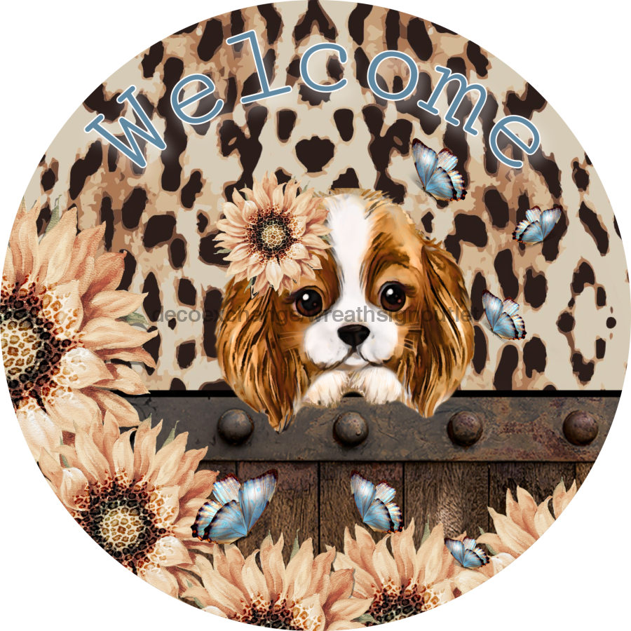 Wreath Sign, Dog Sign, Welcome Sign, 18" Wood Round  Sign DECOE-298, Sign For Wreath, DecoExchange