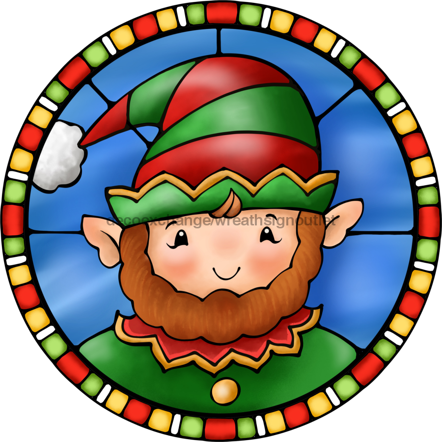 Wreath Sign, Elf Sign, Christmas Sign, Stained Glass, DECOE-1108, Sign For Wreath 8 round, metal sign, christmas