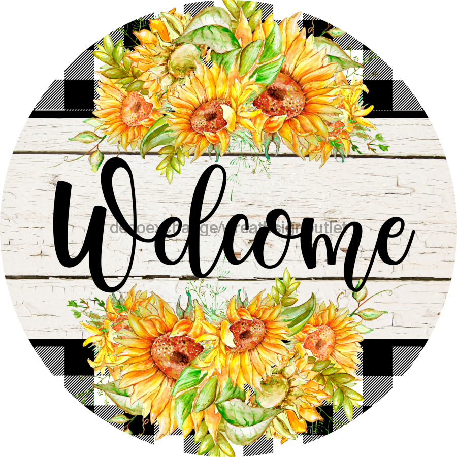 Wreath Sign, Fall Sign, Welcome Sunflower Sign, 18" Wood Round  Sign DECOE-334, Sign For Wreath, DecoExchange