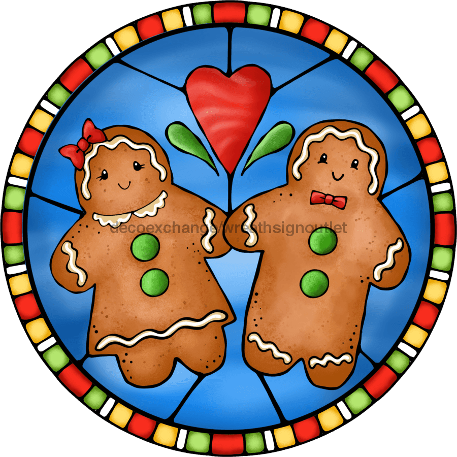 Wreath Sign, Gingerbread Sign, Christmas Sign, Stained Glass, DECOE-1110, Sign For Wreath 12 round, metal sign, christmas