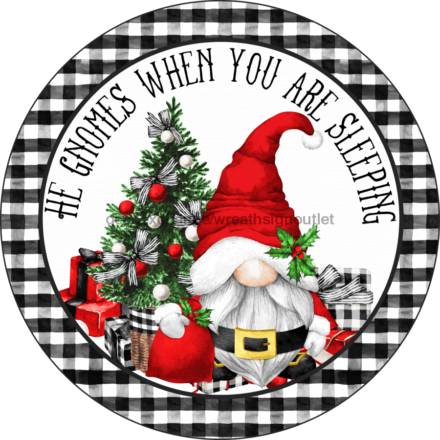 Wreath Sign, Gnome Sign, Gnome Christmas Sign, DECOE-2102, Sign For Wreath, Round Sign 12 round, metal sign, christmas
