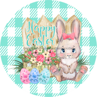 Thumbnail for Wreath Sign, Green Easter Sign, Plaid Bunny, 18