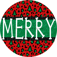 Thumbnail for Wreath Sign, Green Leopard Trees, Merry Christmas Sign, 18