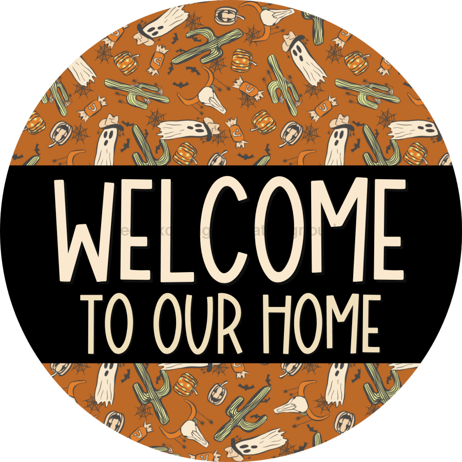 Wreath Sign Halloween Door Hanger Welcome Western Decoe-2368 For Round 18 Wood