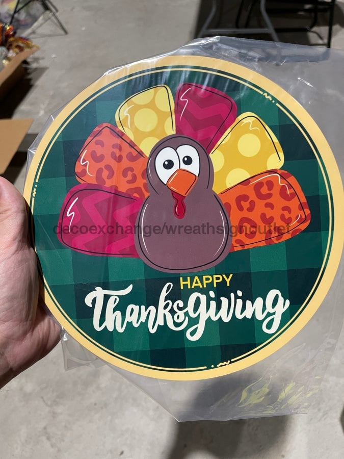 Wreath Sign, Happy Thanksgiving Turkey- 18" Wood Round  Sign - TB-005, DecoExchange, Sign For Wreaths