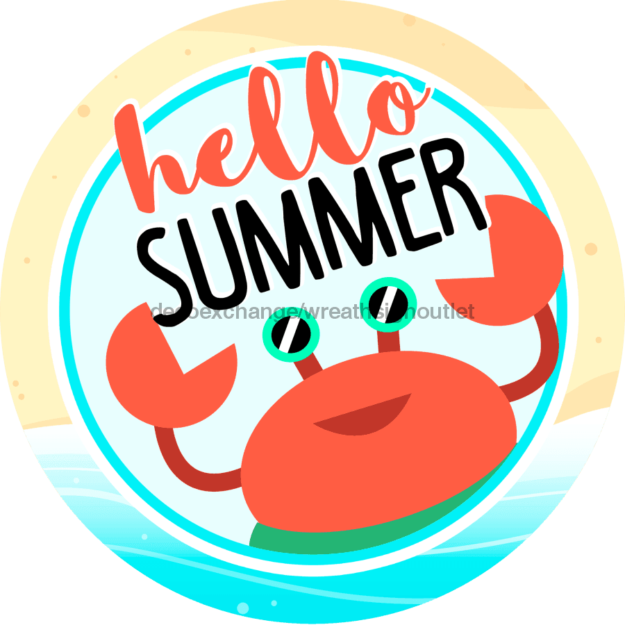 Wreath Sign, Hello Summer, Summer Sign, DECOE-644, Sign For Wreath wood wreath sign, 18 round, summer