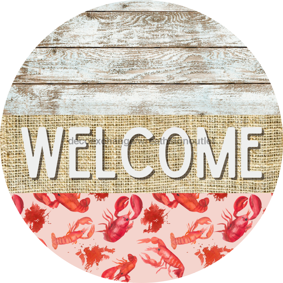 Wreath Sign, Lobster Sign, Crawfish Sign, Crustaceancore Sign, DECOE-2083, Sign For Wreath, Round Sign wood wreath sign, 18 round, summer, nautical, louisiana