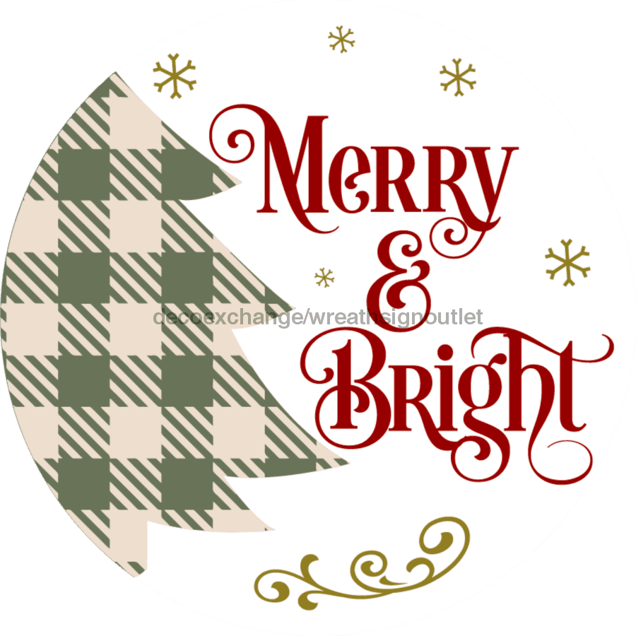 Wreath Sign, Merry and Bright, Merry Christmas Sign, 18" Wood Round,  Sign, DECOE-561, DecoExchange, Sign For Wreath