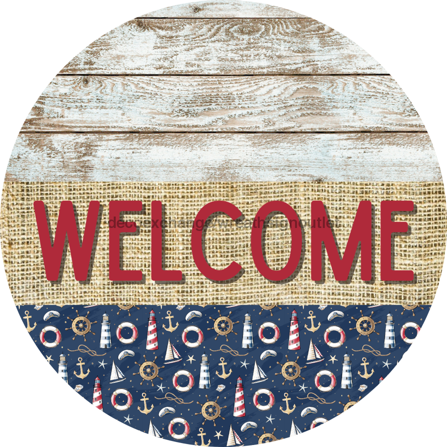 Wreath Sign, Nautical Sign, Beach Sign, DECOE-2098, Sign For Wreath, Round Sign 10 round, metal sign, Nautical