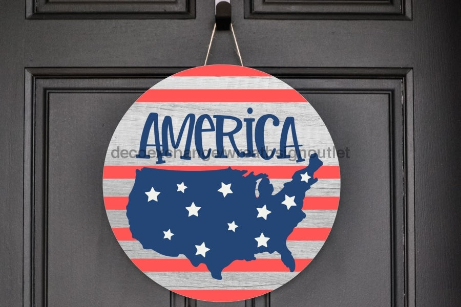 Wreath Sign, Patriotic Sign, DECOE-2051, Sign For Wreath, Door Hanger wood wreath sign, 18 round, patriotic