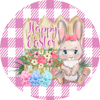 Thumbnail for Wreath Sign, Pink Easter Sign, Plaid Bunny, 18