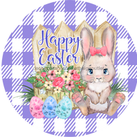 Thumbnail for Wreath Sign, Purple Easter Sign, Plaid Bunny, 18