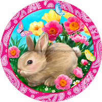 Thumbnail for Wreath Sign, Rabbit Easter Wreath, Round Easter Sign, Whimsical Easter, DECOE-530, Sign For Wreath metal sign, 12 round, easter