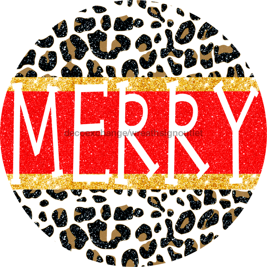 Wreath Sign, Snow Leopard, Merry Christmas Sign, 18" Wood Round,  Sign, DECOE-768, DecoExchange, Sign For Wreath