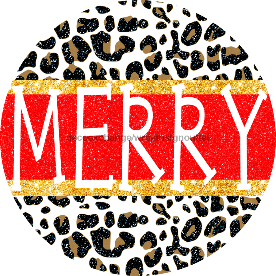 Wreath Sign, Snow Leopard, Merry Christmas Sign, 12" Round, Metal Sign, DECOE-768, DecoExchange, Sign For Wreath - DecoExchange