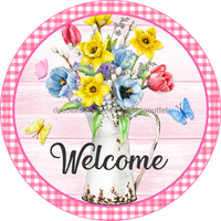 Thumbnail for Wreath Sign, Spring Welcome Sign, Pink Floral Sign, 18