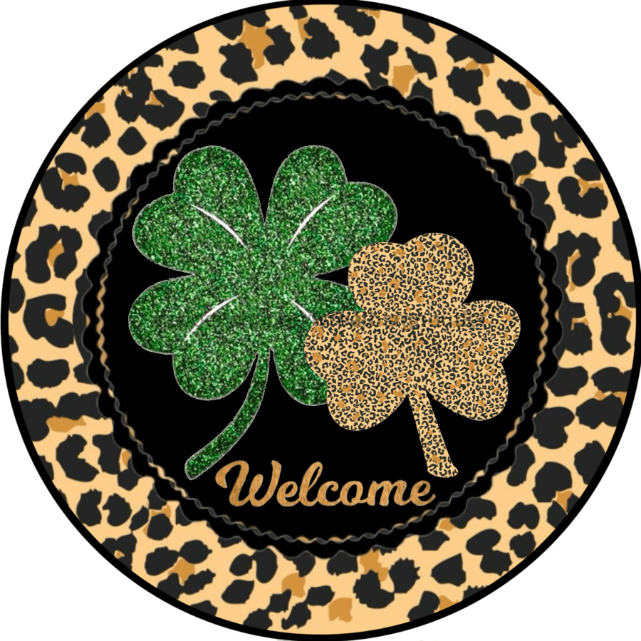 Wreath Sign, St Patricks Day Sign, Clover Leopard, 18" Wood Round  Sign DECOE-394, Sign For Wreath, DecoExchange