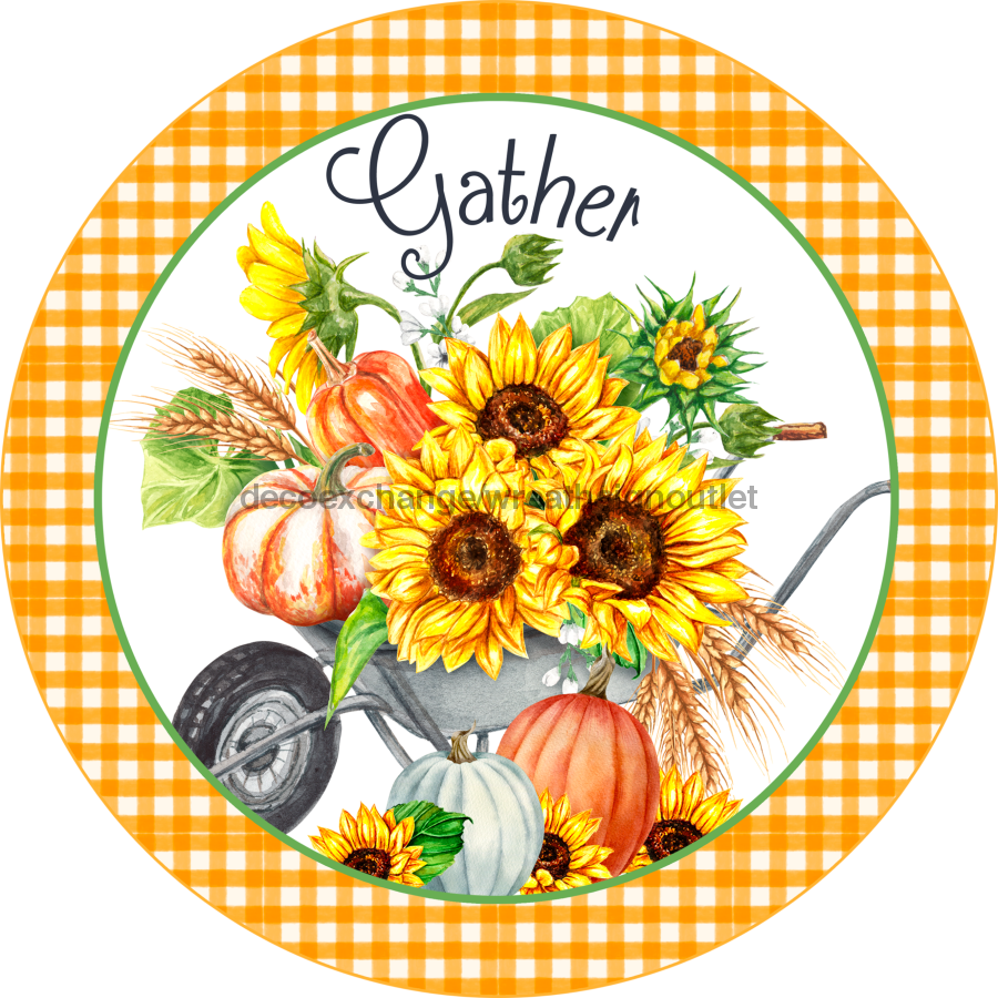 Wreath Sign, Sunflower Fall Sign, 18" Wood Round  Sign DECOE-829, Sign For Wreath, DecoExchange