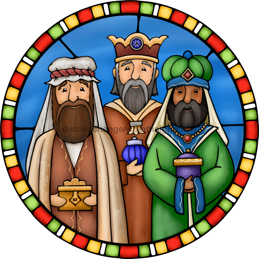 Wreath Sign, Three Wise Men Sign, Christmas Sign, Stained Glass, DECOE-1122, Sign For Wreath 12 round, metal sign, christmas
