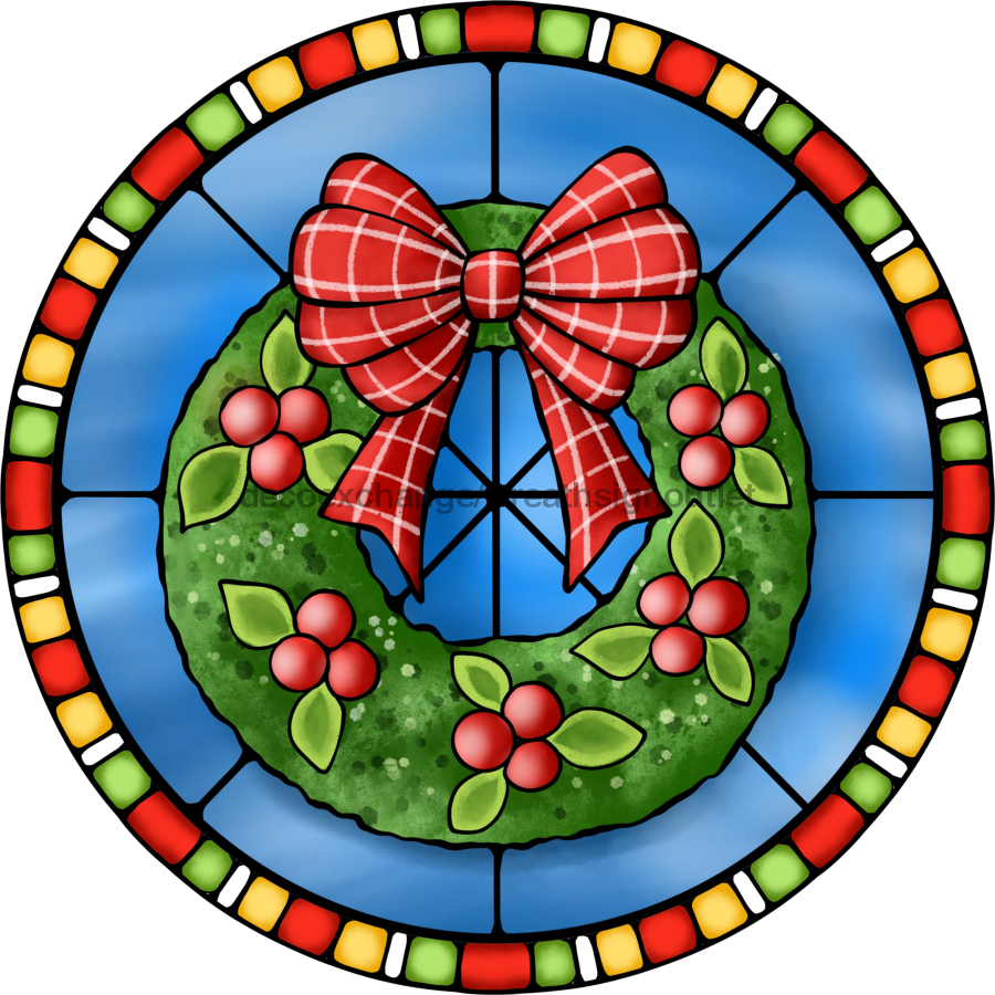 Wreath Sign, Traditional Wreath, Christmas Sign, Stained Glass, DECOE-1123, Sign For Wreath 12 round, metal sign, christmas