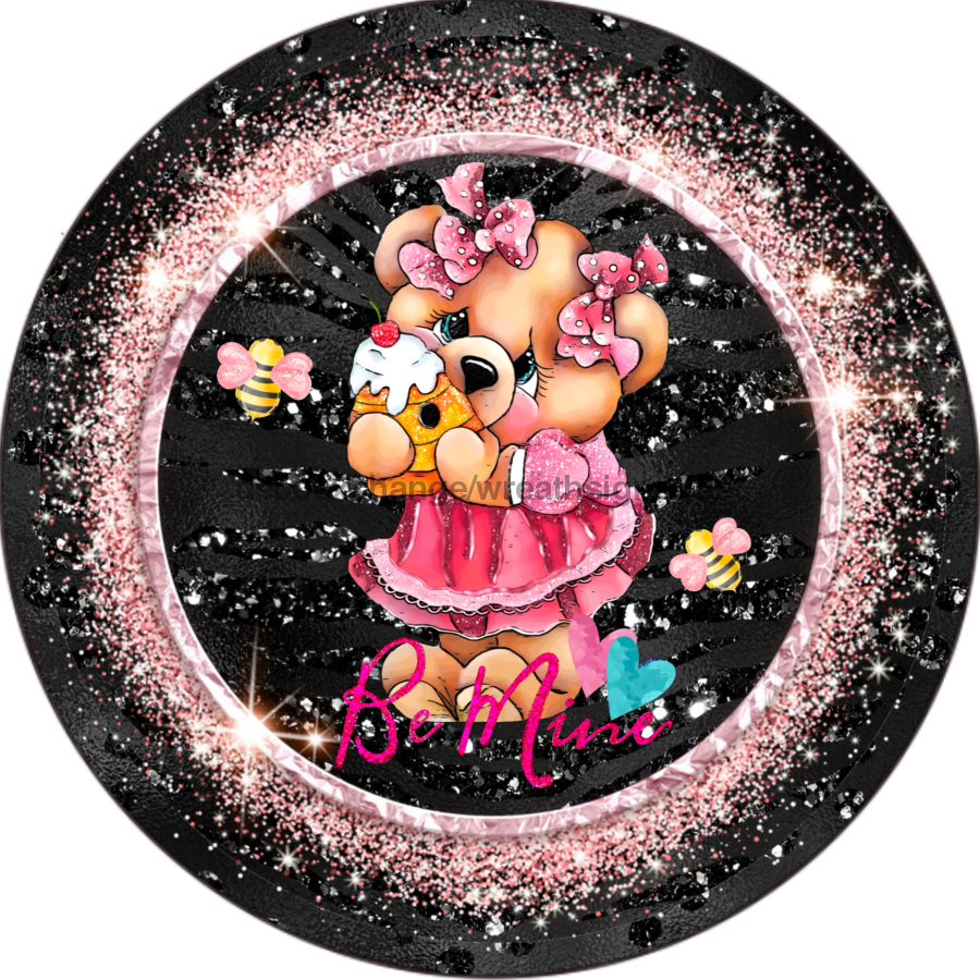 Wreath Sign, Valentine Sign, Valentine Bear, 12" Round Metal Sign DECOE-393, Sign For Wreath, DecoExchange - DecoExchange