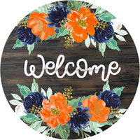 Thumbnail for Wreath Sign, Welcome Sign, Orange Floral Sign, 18