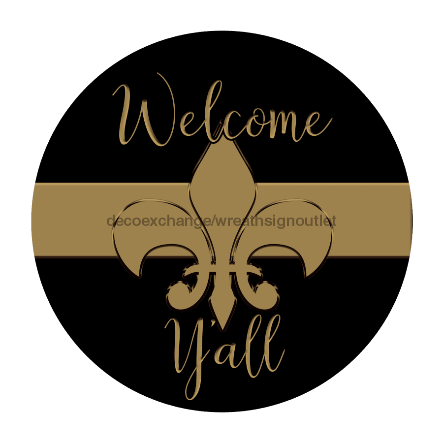 Wreath Sign, Welcome Yall, 18" Wood Round Sign, DECOE-628, DecoExchange, Sign For Wreath - DecoExchange