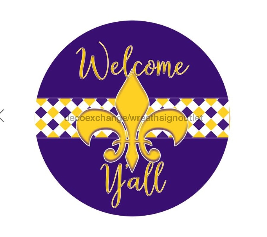 Wreath Sign, Welcome Yall, 18" Wood Round Sign, DECOE-629, DecoExchange, Sign For Wreath - DecoExchange