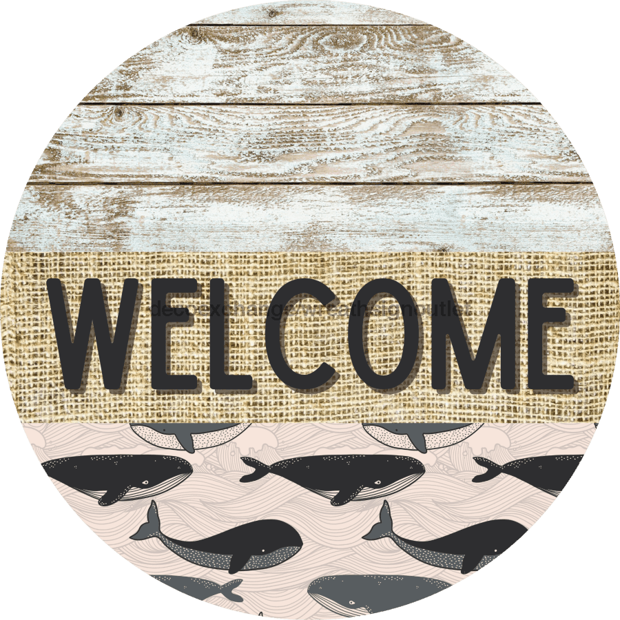 Wreath Sign, Whale Sign, Crustaceancore Sign, DECOE-2094, Sign For Wreath, Round Sign 8 round, metal sign, nautical