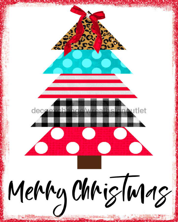 Wreath Sign, Whimsical Christmas Tree, Christmas Sign, 8"x10" Metal Sign, DECOE-993, Sign For Wreath, DecoExchange - DecoExchange